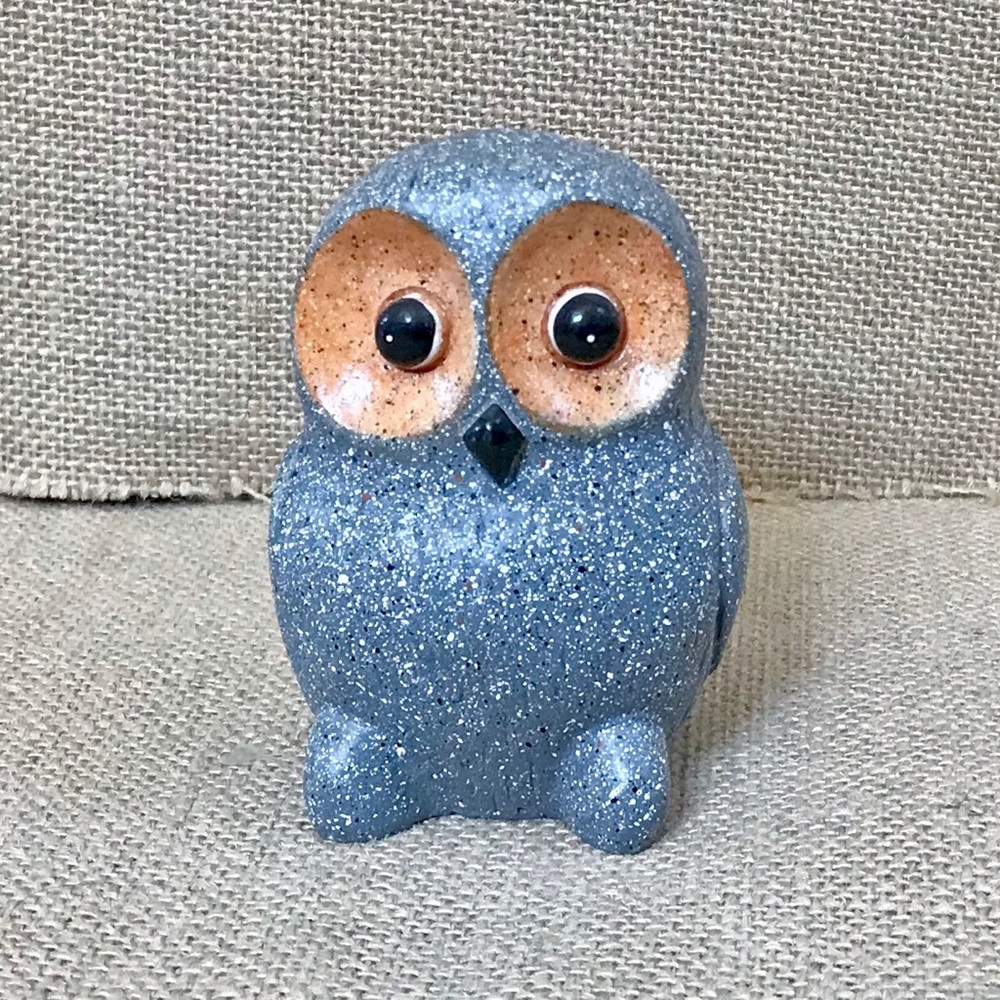 Speckled Gray Owl Figurine Kitsch Dark Academia Fairy Core Woodland Whimsical